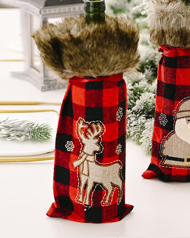 

1pc Christmas Plaid Wine Bottle Cover Champagne Wine Bottle Cap Topper Holiday Christmas Decoration Party Supplies, Style3