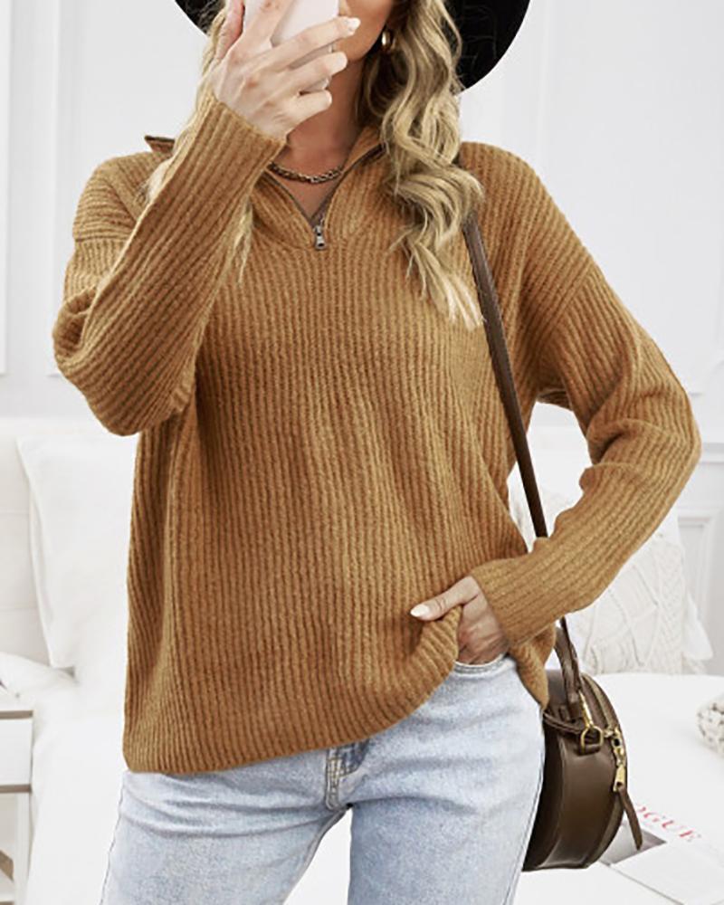 

Zipper Front Long Sleeve Sweatshirt, Khaki