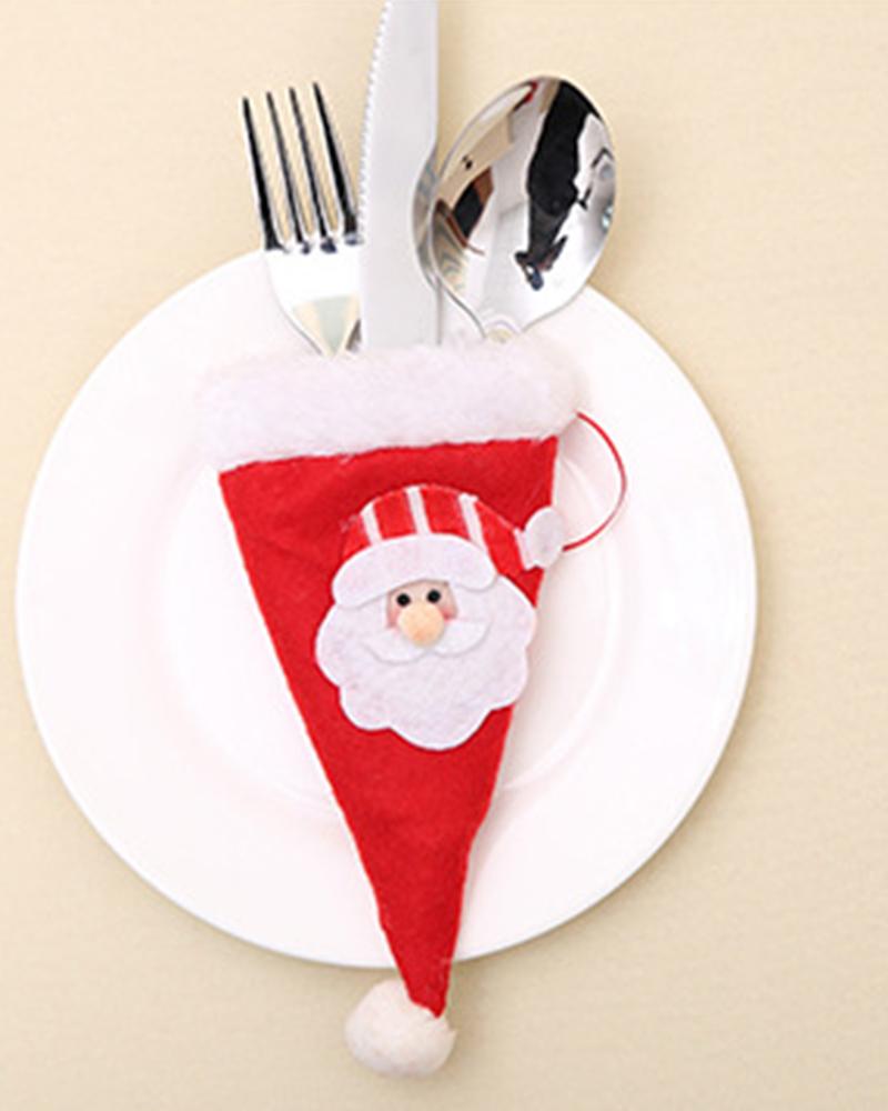 

1pc Christmas Santa Hat Silverware Holder Tableware Cutlery Fork Spoon Knives Storage Bag Dinner Table Decorations Party Supplies, Style2