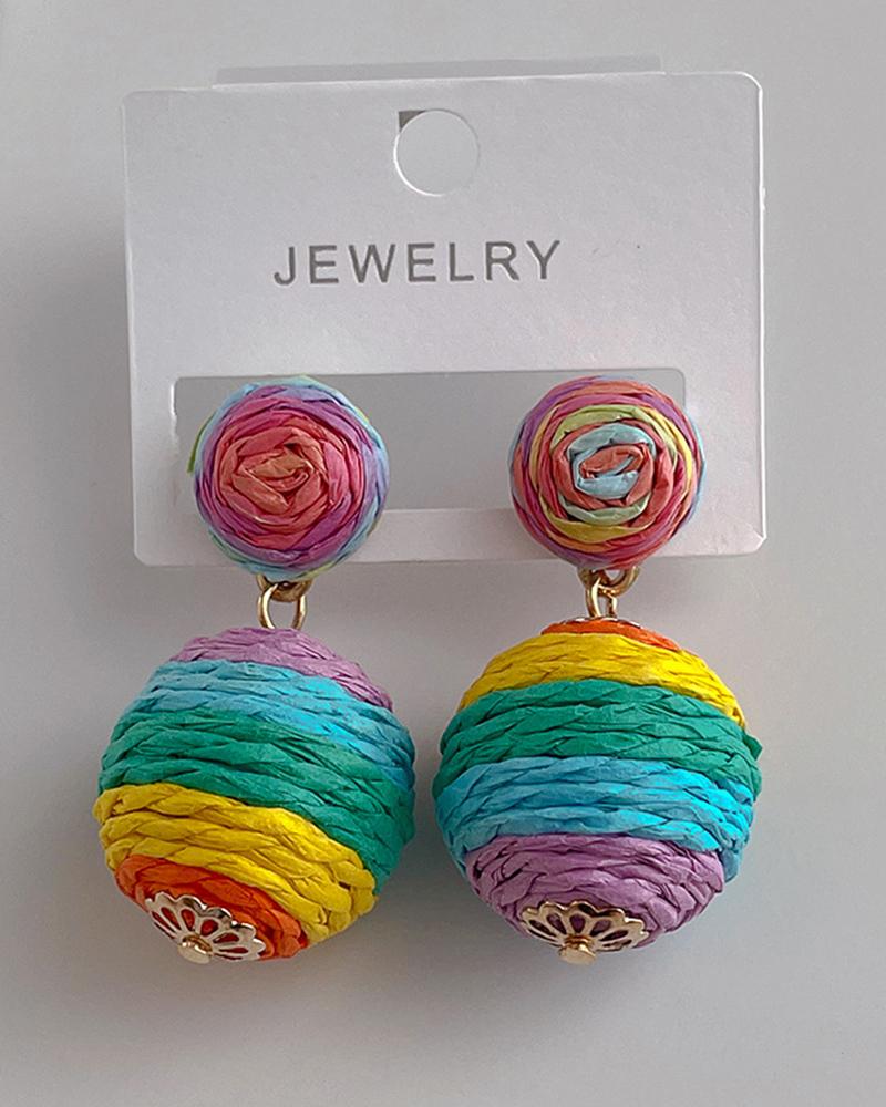 

1Pair Braided Geometric Drop Earrings, Multicolor