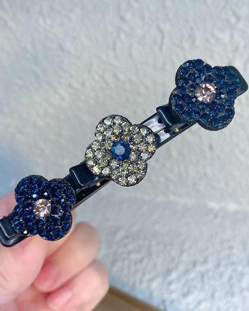 

1pc Crystal Floral Pattern Braided Hairpin, Blue