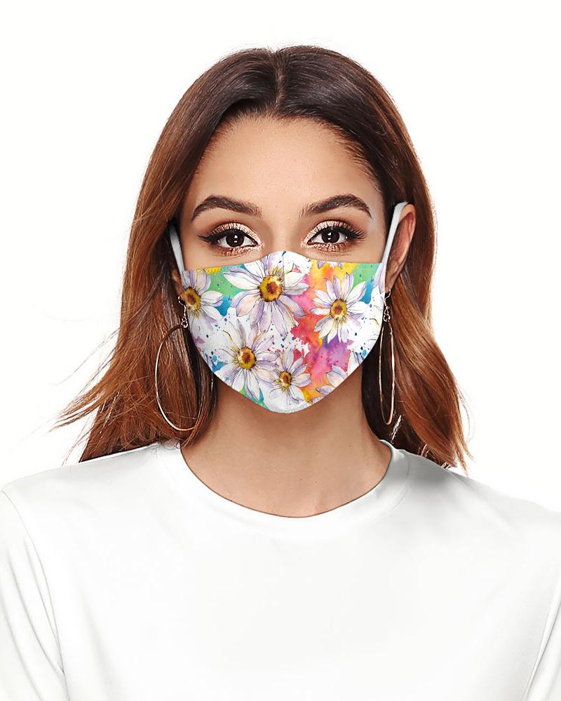 

Daisy Floral Print Colorblock Breathable Face Mask, Multicolor