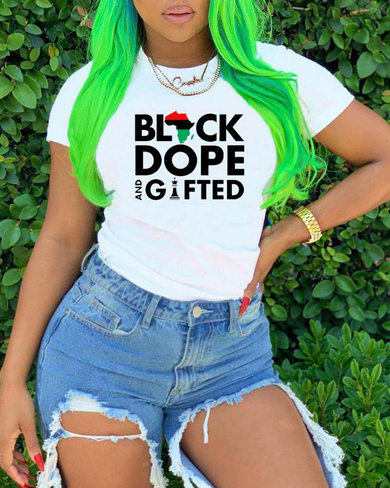 

Letter Lip Print Short Sleeve Casual T-Shirt, White