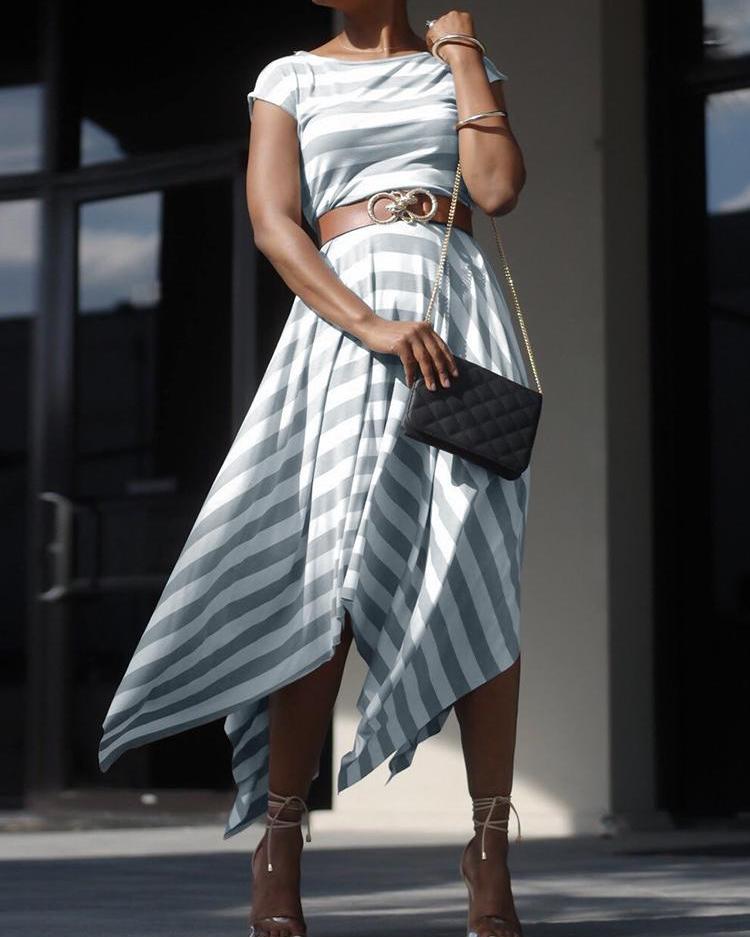 

Contrast Striped Irregular Maxi Dress, Red