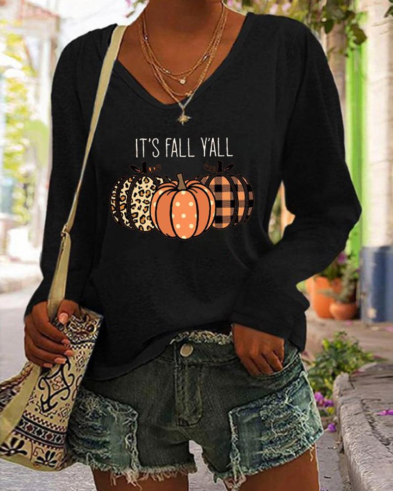 

Halloween Pumpkin Print Long Sleeve Top, Black