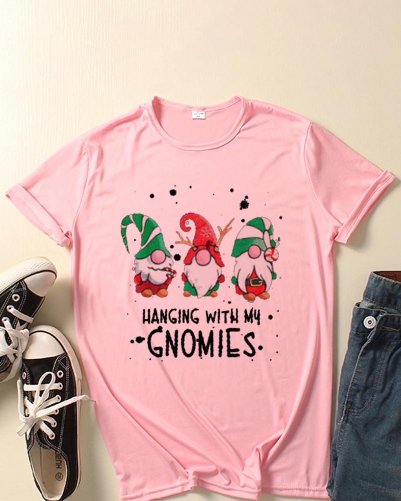 

Christmas Santa Letter Print Short Sleeve T-shirt, Pink