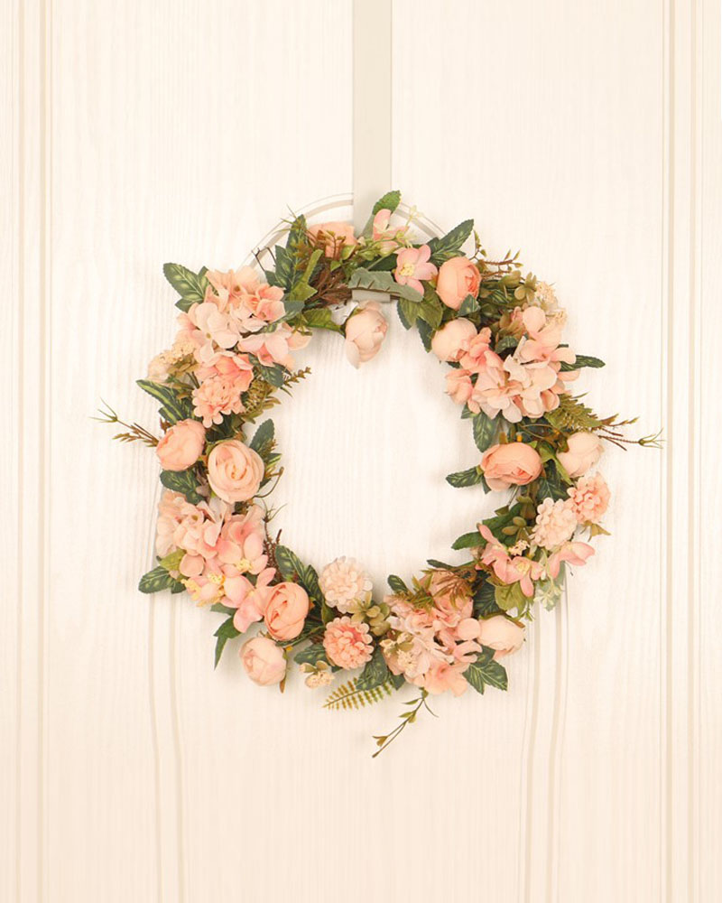 

Artificial Wreath Handmade Floral Wreath European Style Camellia Flower Bud Wreath Spring Summer Garland Wreath For Front Door Wall Wedding Party Home Decor, Champagne