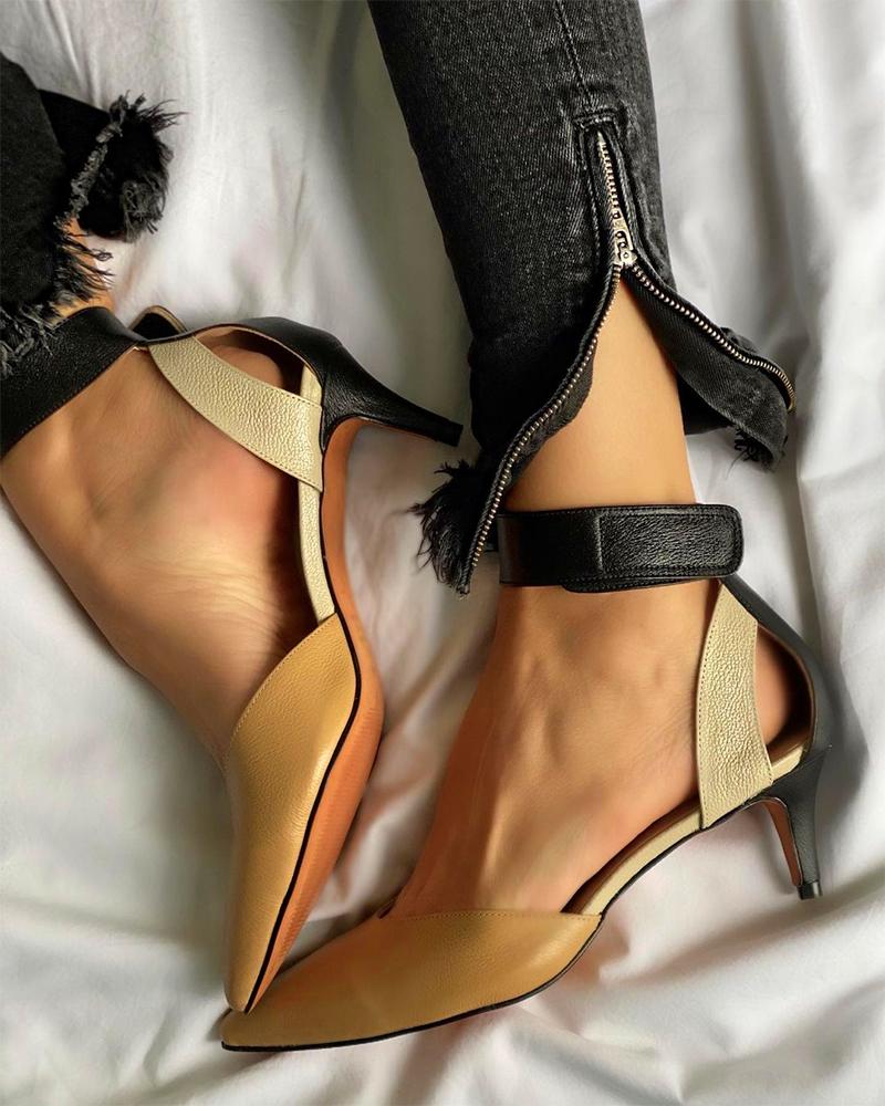 

Pointed-toe Color Block PU Leather Shallow Mouth High Heels, Yellow