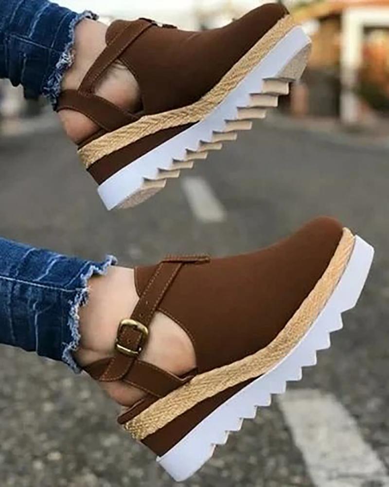 

Cutout Slingback Buckled Wedge Shoes, Brown