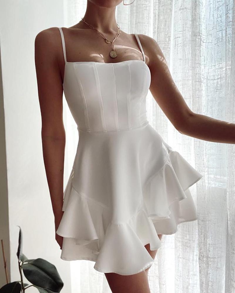 

Ruffles Spaghetti Strap Casual Dress, White