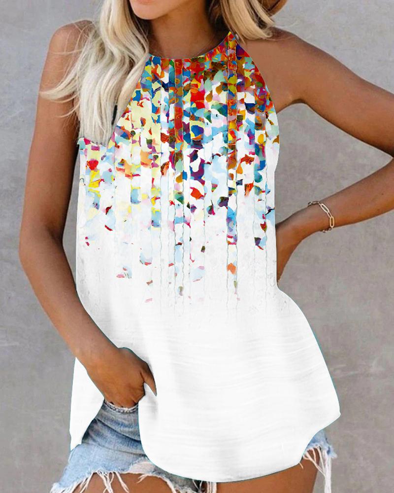 

Ditsy Floral Print Casual Tank Top, White