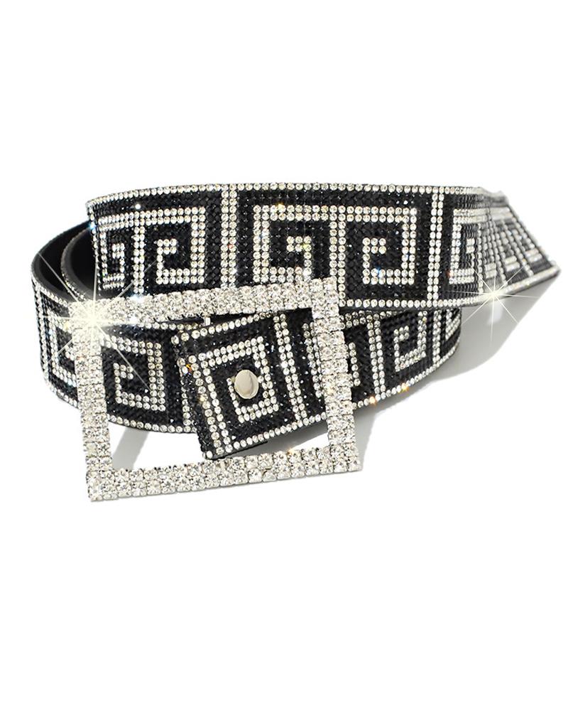 

1pc Rhinestone Geometric Pattern Vintage Belt, Silver