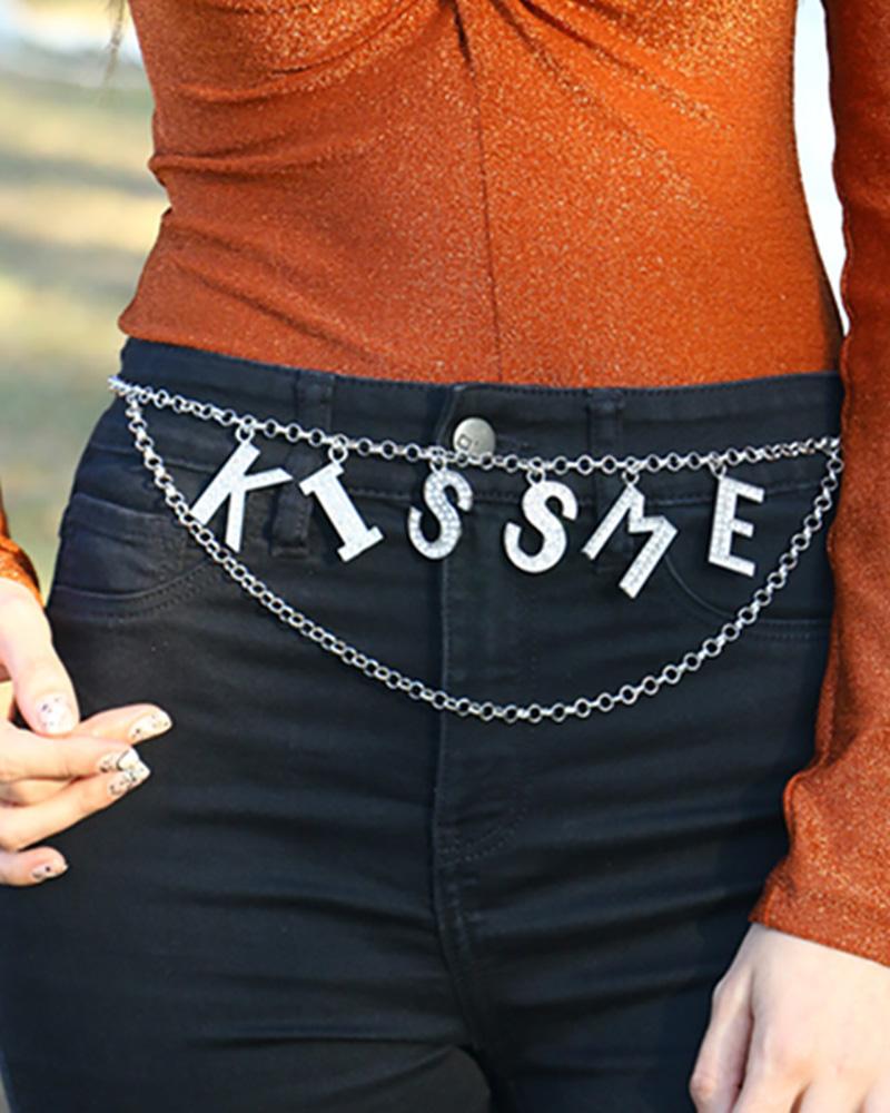 

Rhinestone Decor Letter Pattern Waist Chain, Style2