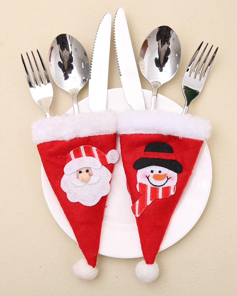 

1pc Christmas Santa Hat Silverware Holder Tableware Cutlery Fork Spoon Knives Storage Bag Dinner Table Decorations Party Supplies, Style1