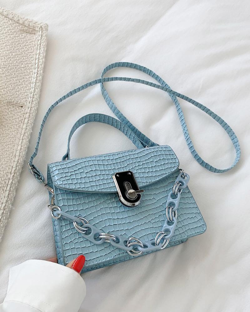

Crocodile Top Handle Chain Strap Satchel Bag, Blue