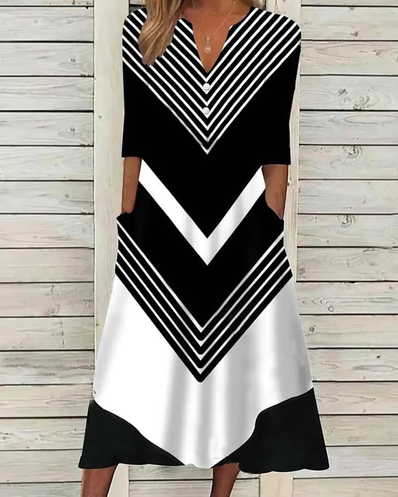 

Chevron Striped Print Casual Dress, Black