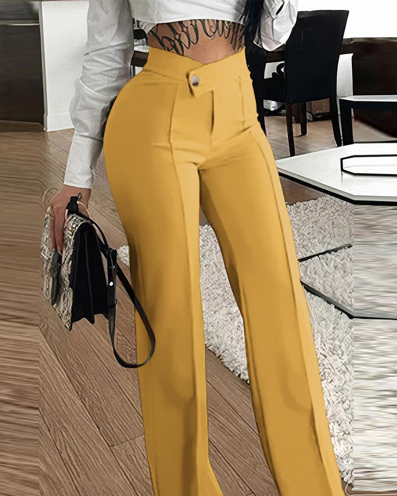 

Buttoned Straight Leg Work Pants, Yellow