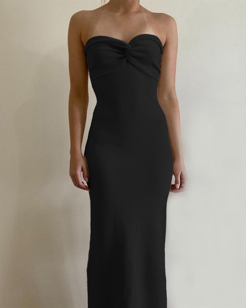 

Twist Design Bandeau Sweater Dress, Black