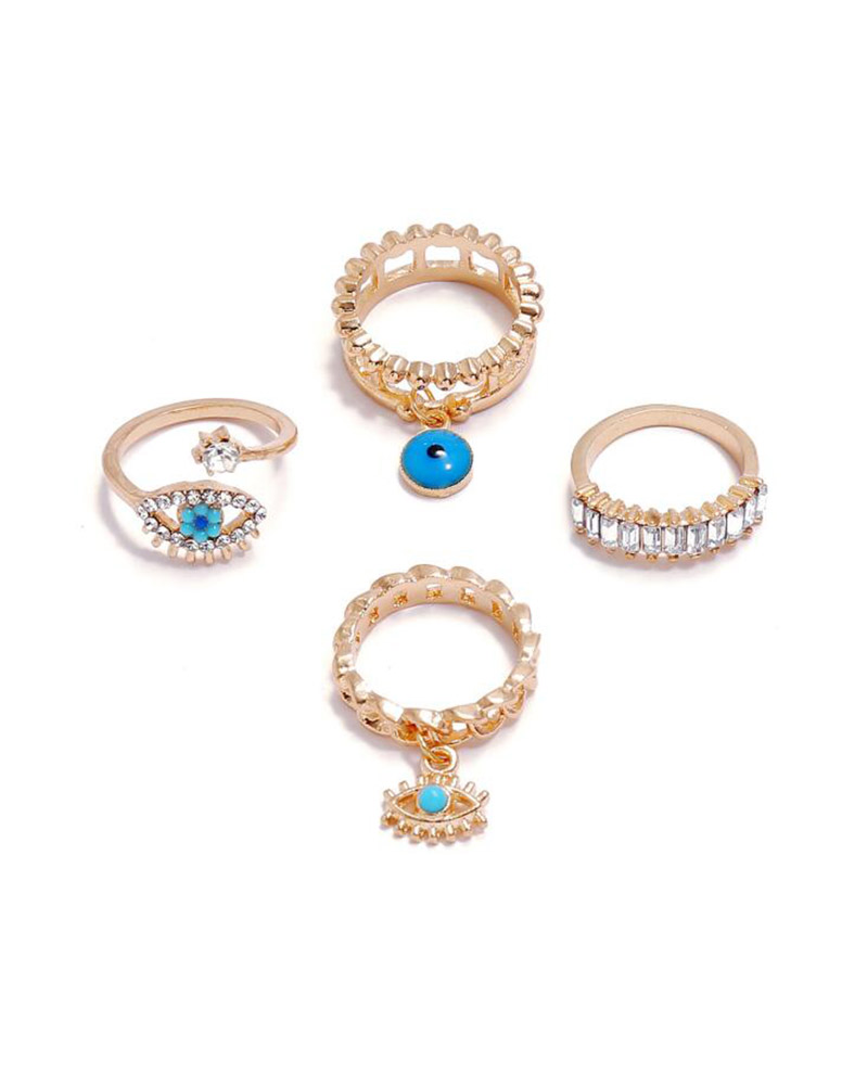 

4PCS/Set Rhinestone Decor Devil Eye Pattern Punk Ring, Gold