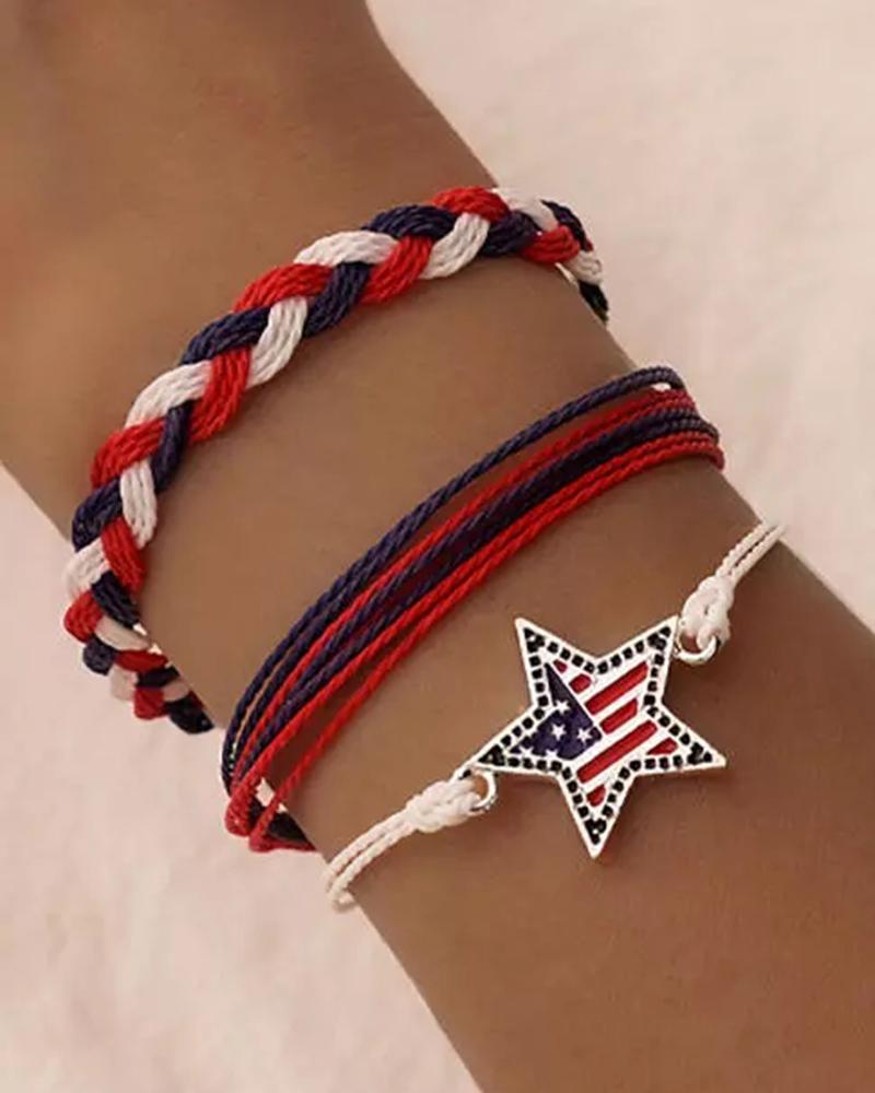 

3pcs Independence Day Flag Braided Star Pattern Bracelets Set, Multicolor