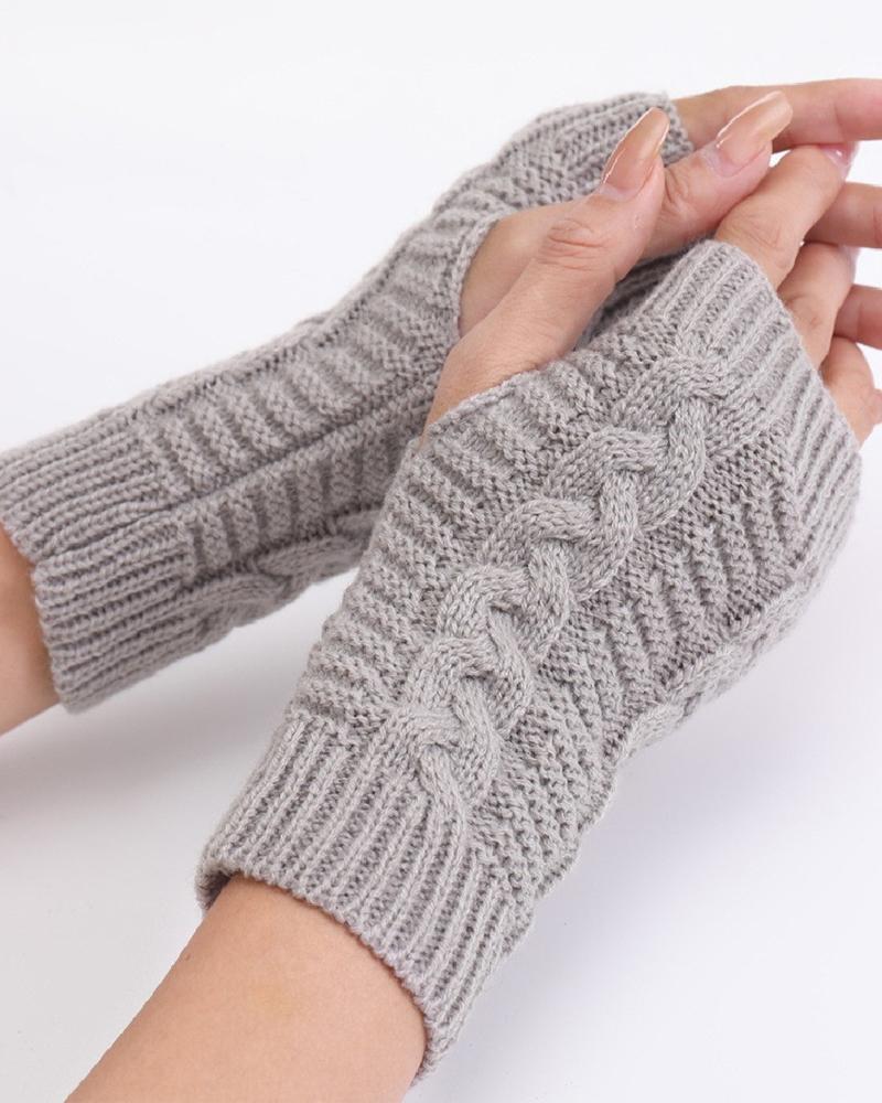 

1Pair Warm Cable Knit Fingerless Gloves, Light gray