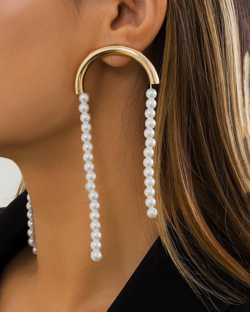 

Beaded Tassel Design Drop Earrings, Gold