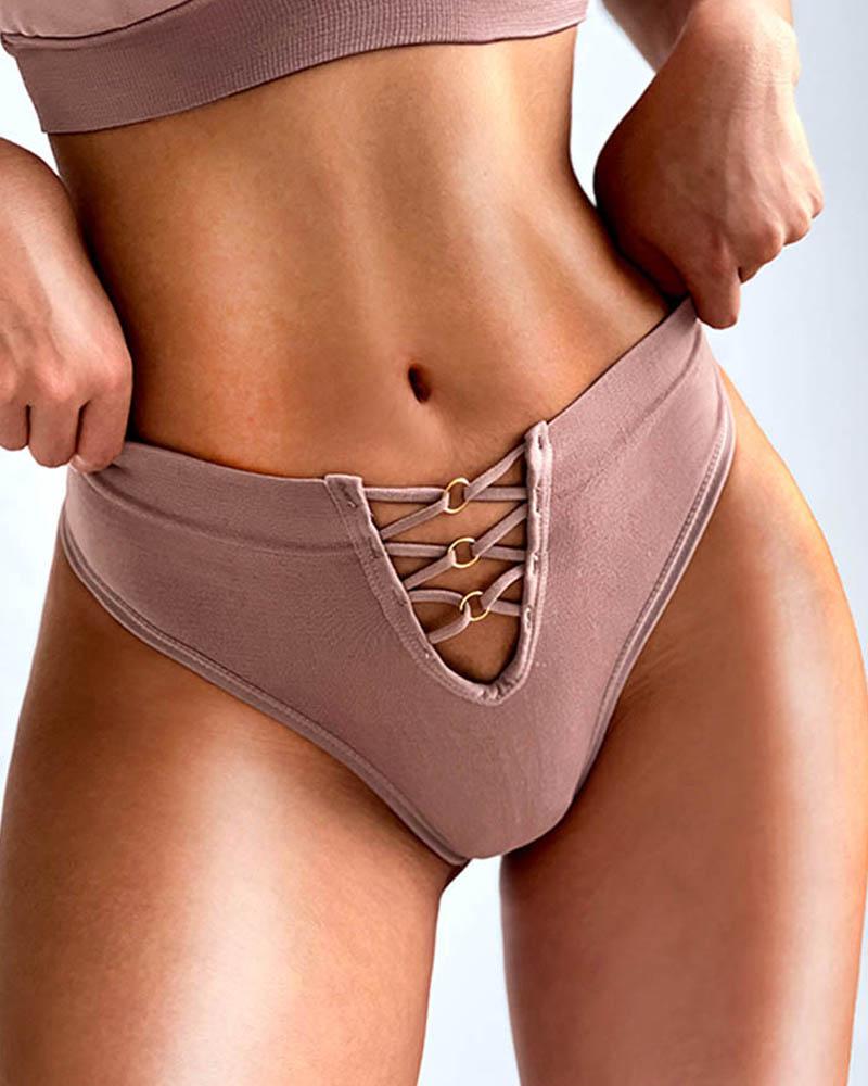 

Sexy Cotton Panties Women G-String Female Hollow Out Shapewear Seamless Underwear Mid-waist Ladies Brief T-back Panties, Pink