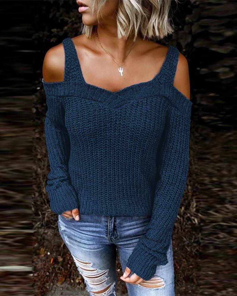 

Cold Shoulder Chunky Knit Sweater, Blue