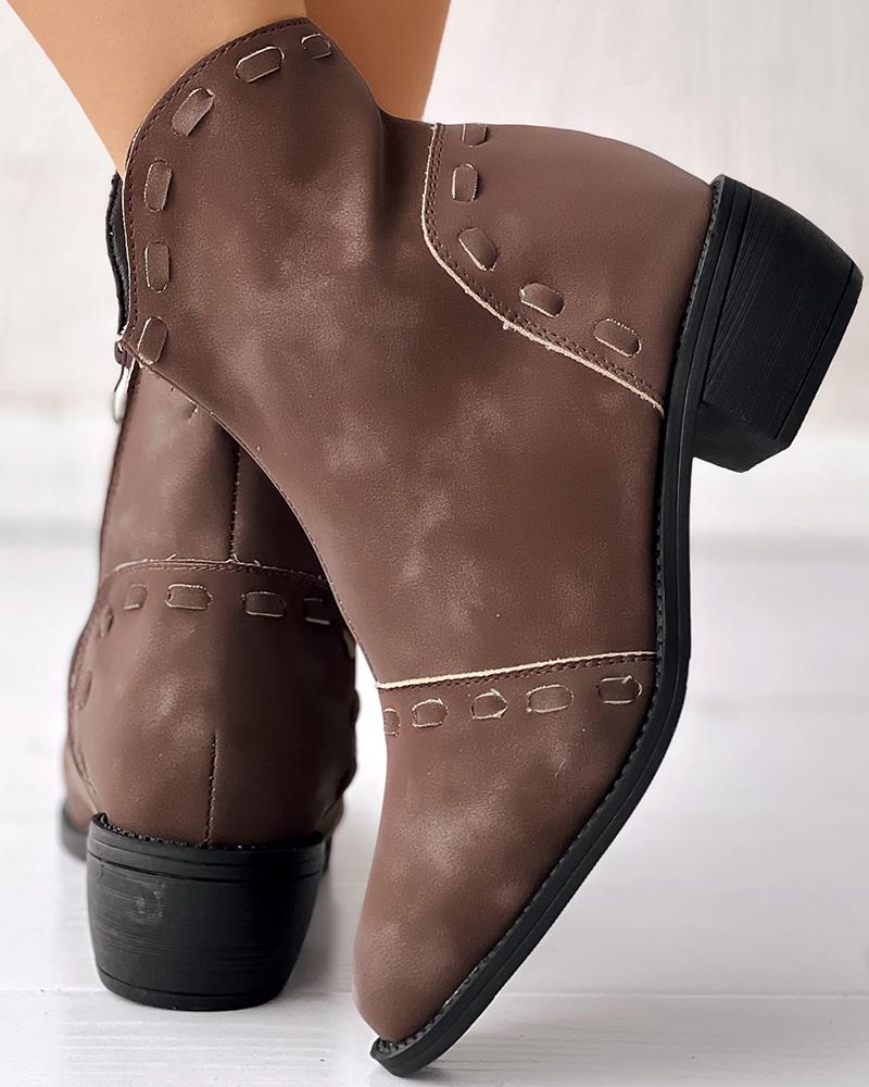 

Almond Toe Chunky Heel Ankle Boots, Coffee