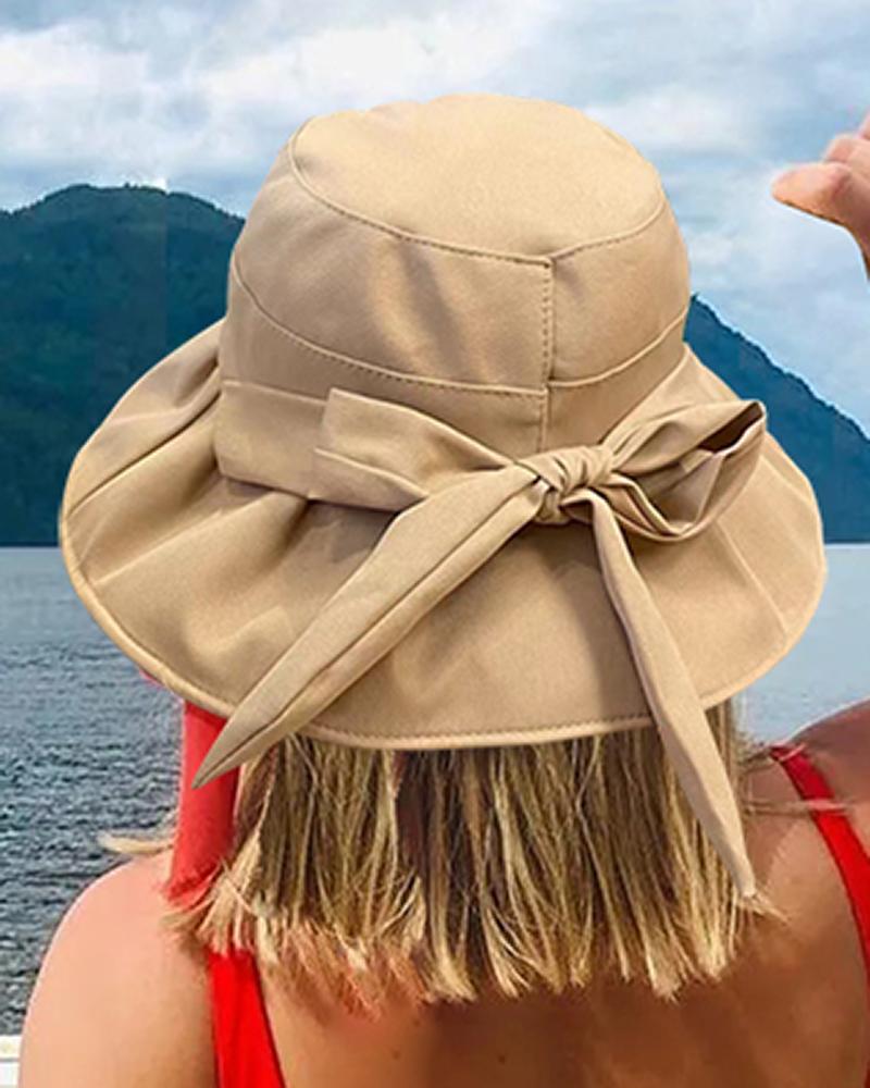 

Bowknot Design Wide Brim Sun Bucket Hat, Khaki