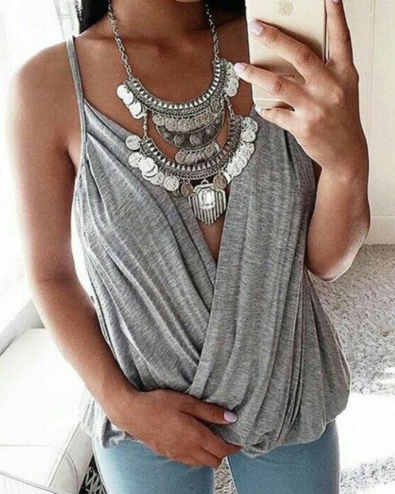 

Ruched Spaghetti Strap Wrap Tank Top, Light gray