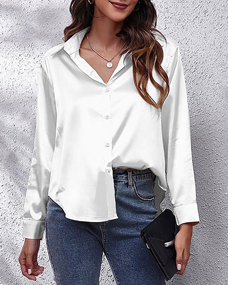 

Satin Long Sleeve Buttoned Shirt, White
