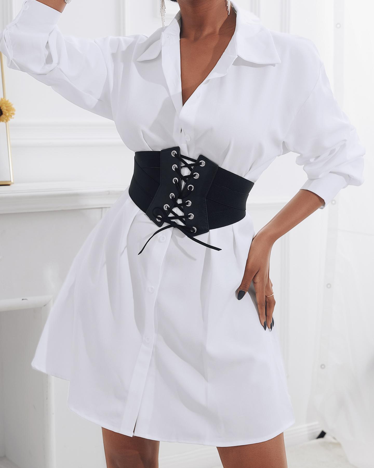 

1PCS Eyelet Lace-up Wide Belt Corset, Black