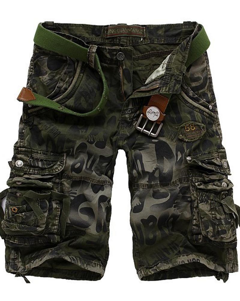 

All Over Print Baggy Cargo Short Pants, Army green