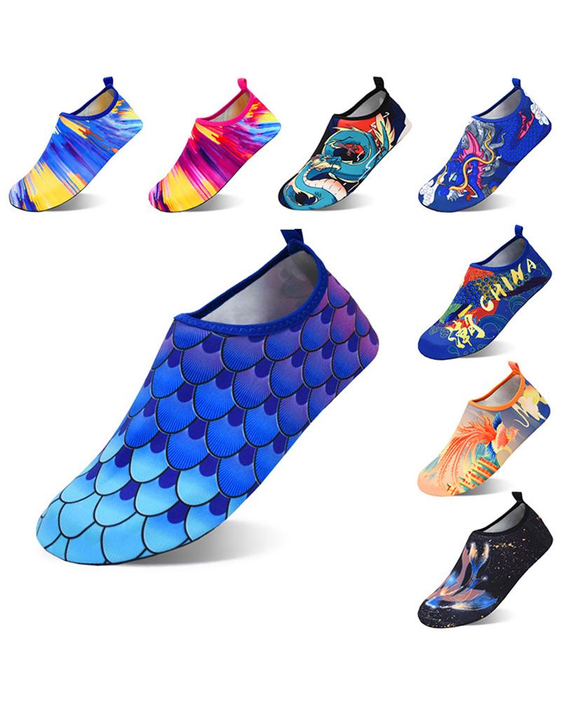 

Vintage Dragon Print Slip On Swim Water Beach Shoes, Style4