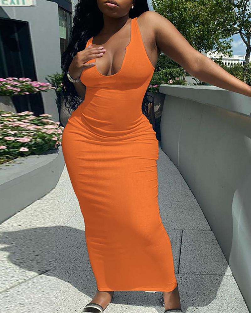 

U Neck Sleeveless Skinny Maxi Dress, Orange