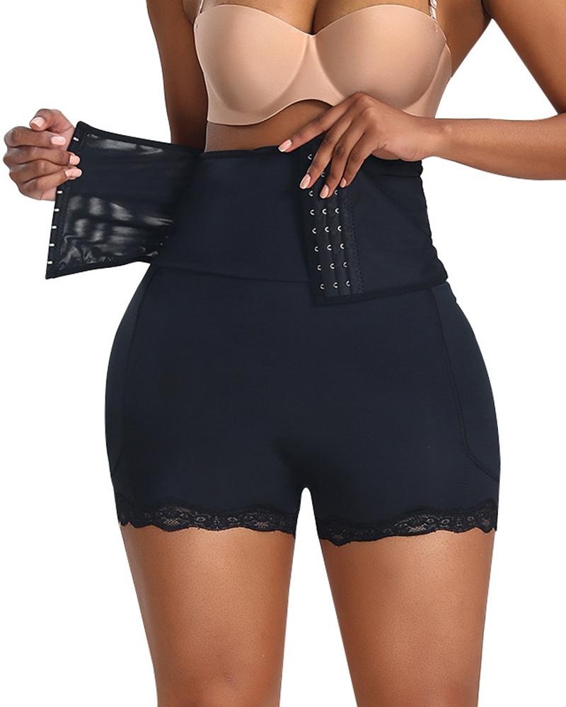 

Butt Lifting Lace Trim High Waist Shapewear, Black