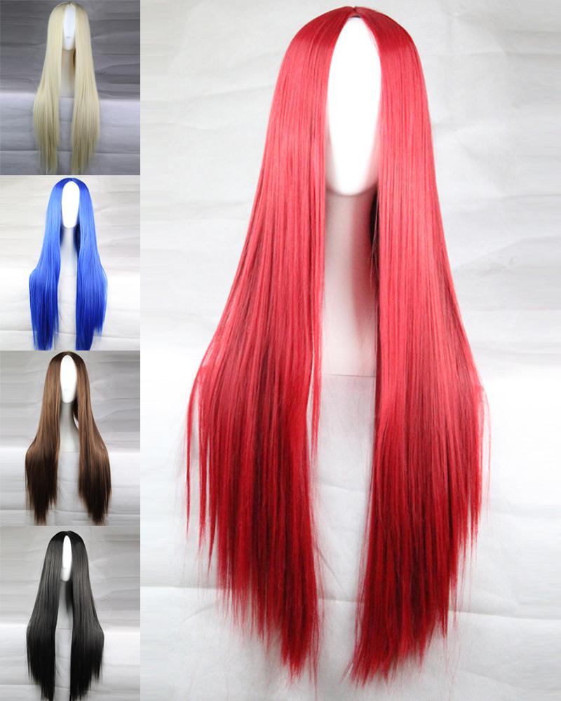 

Long Straight Hair Wig Natural Looking Cosplay Synthetic Wigs, Wine red