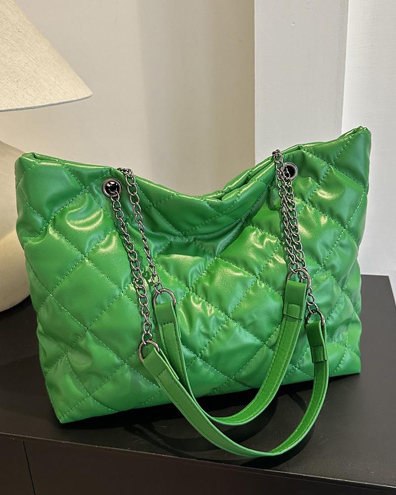 

Argyle Quilted Chain Strap Shoulder Bag, Green