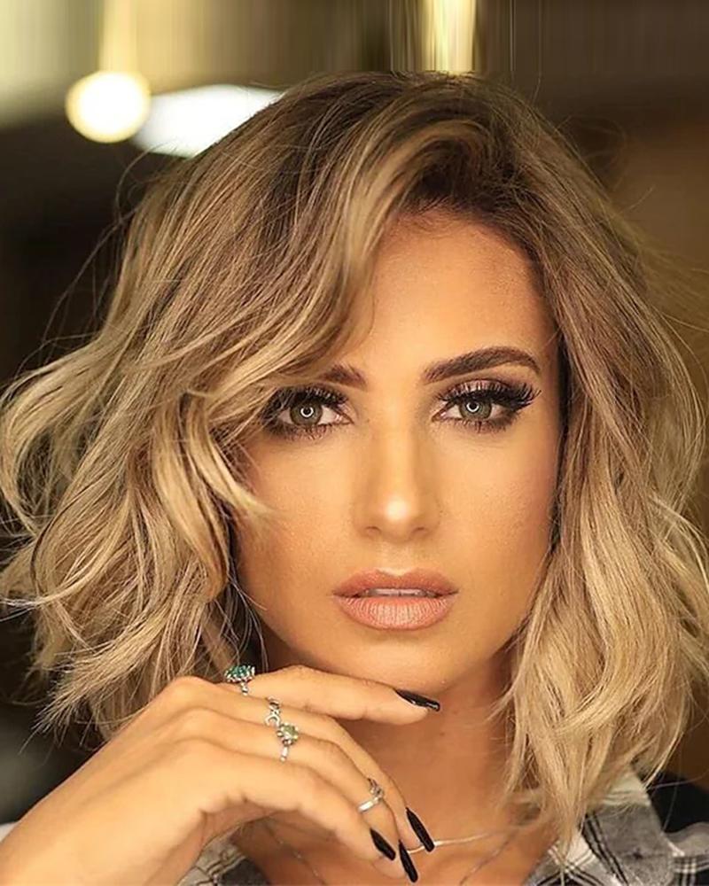 

Middle Part Ombre Colorblock Wave Shoulder Length Fiber Synthetic Hair Wig, Style1