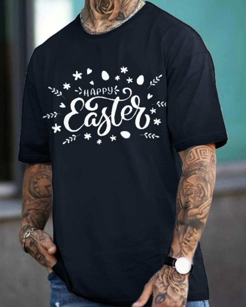 

Easter Day Letter Print Short Sleeve T-shirt, Purplish blue