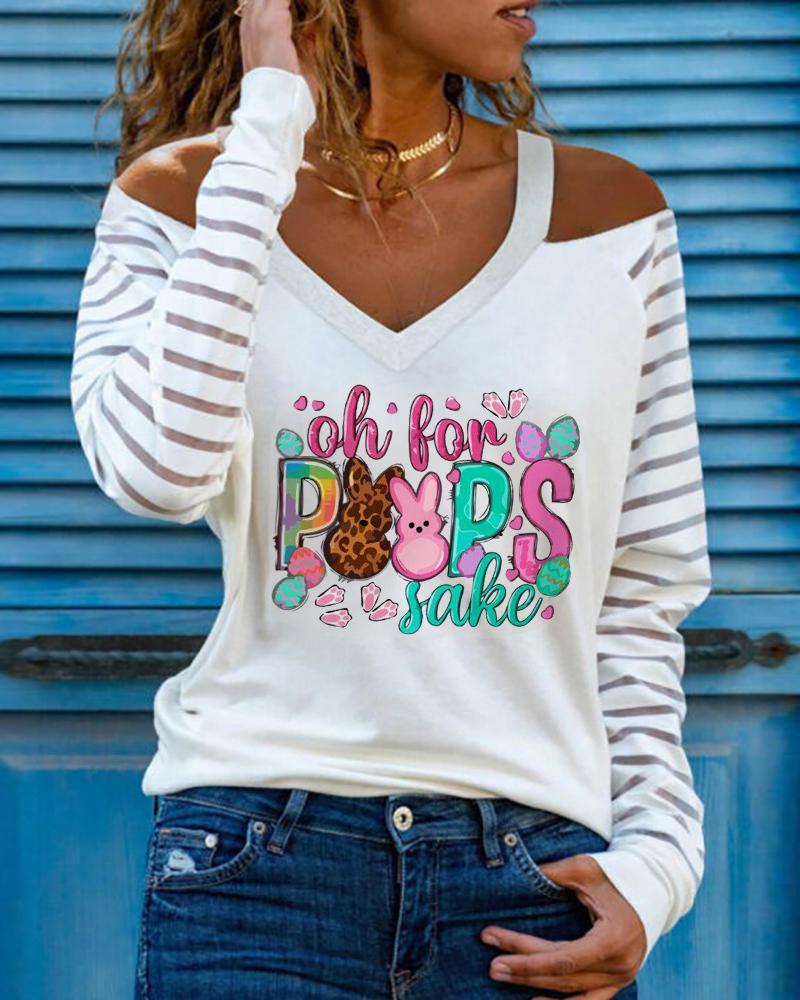 

Oh For Peeps Sake Happy Easter Bunny Print Cold Shoulder Top, White