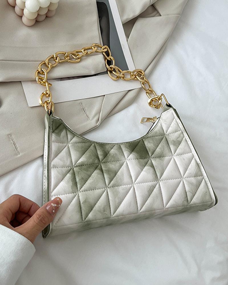 

Quilted Argyle Ombre Chain Strap Shoulder Baguette Bag, Green