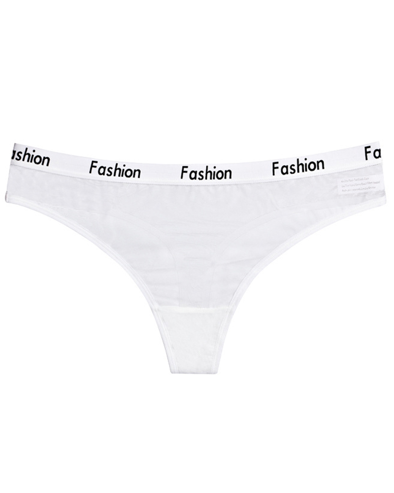 

Splicing Letter Print Low Waist Panties, White