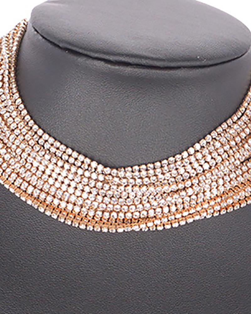 

Rhinestone Decor Layered Choker, Gold
