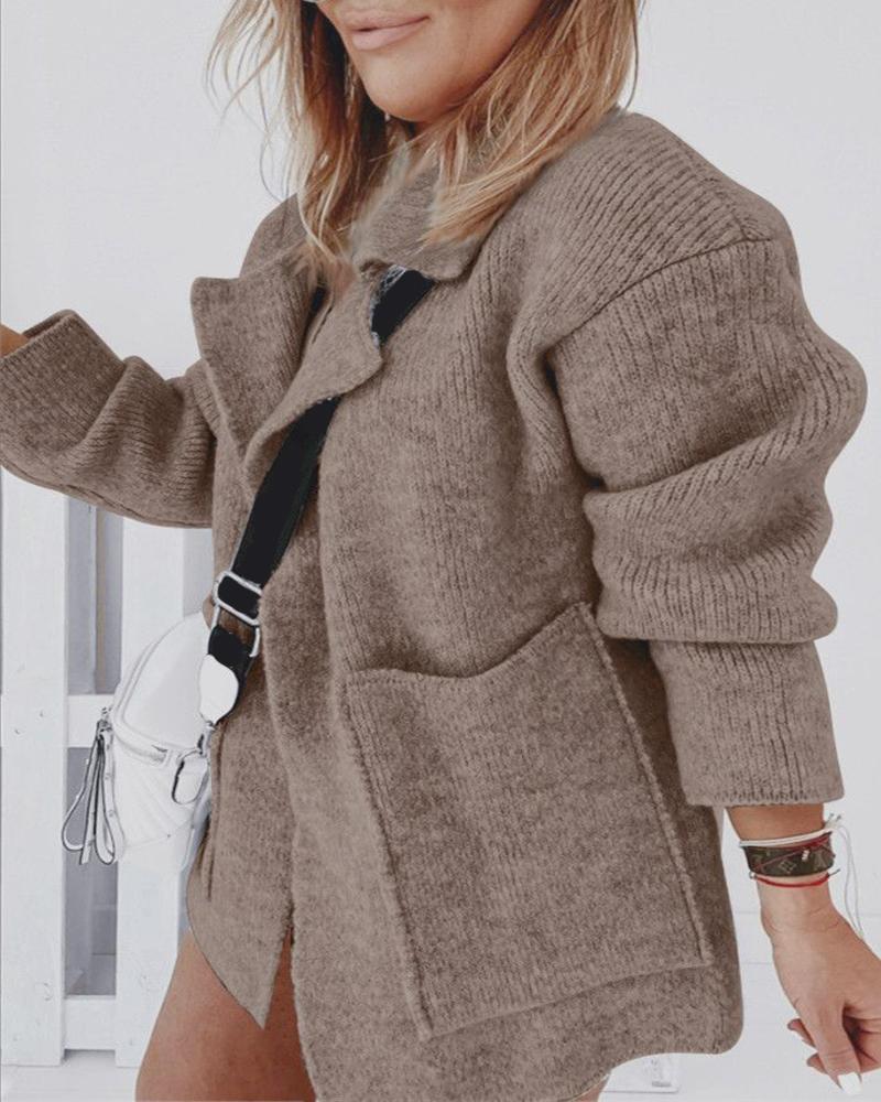 

Pocket Design Long Sleeve Knit Cardigan, Khaki