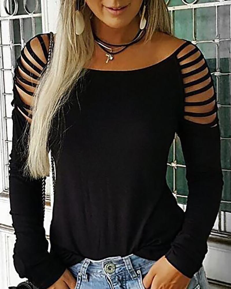 

Ladder Cut Out Long Sleeve Casual Top, Black