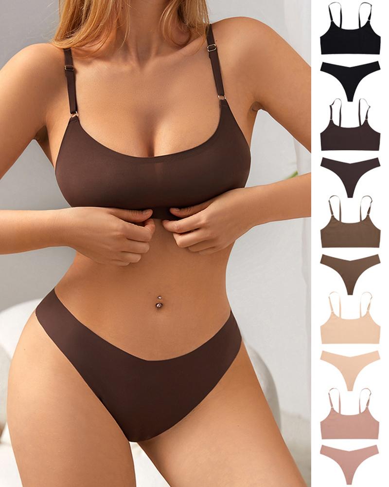 

U-Neck Wireless Lifting Seamless Bra Set, Coffee