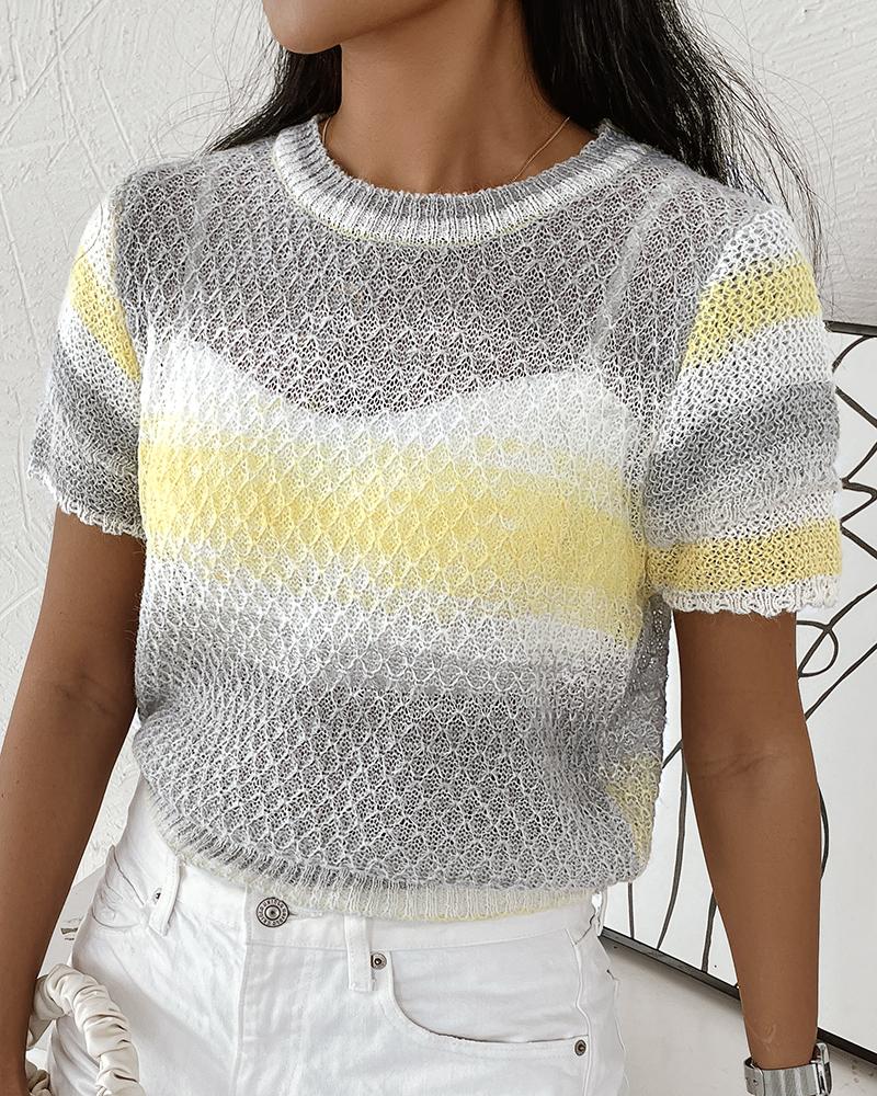 

Ombre Hollow Out Short Sleeve Sweater, Yellow