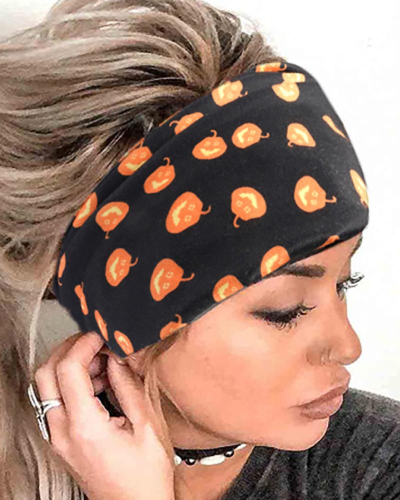 

Halloween Skeleton Hands Skull Pumpkin Ghost Print Yoga Sports Wide Headband, Style3